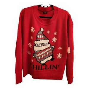 New With Tags Holiday Christmas Sweater "Chillin" Penquin Festive Red Size XL